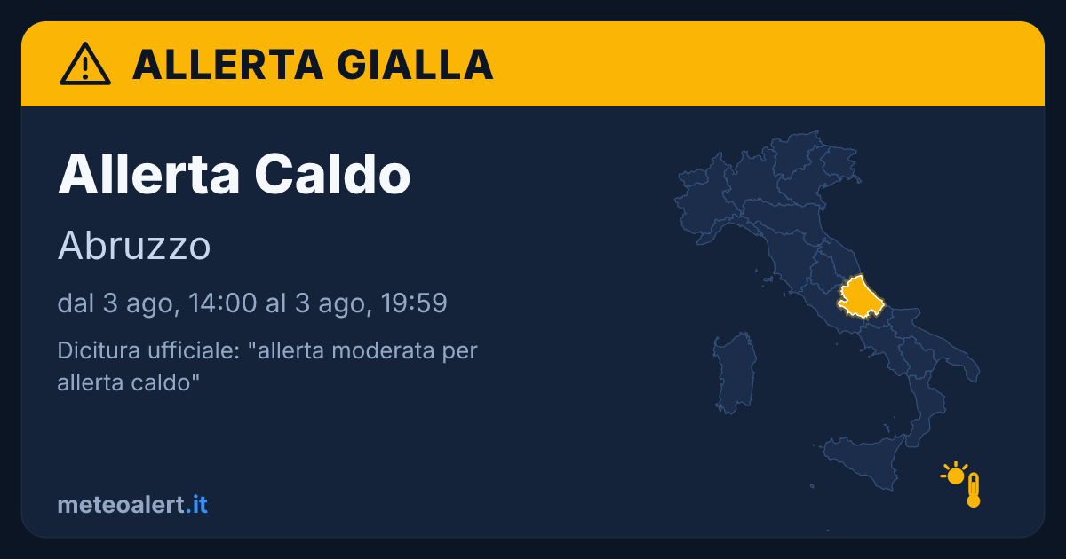 Allerta moderata per allerta caldo in Abruzzo: allerta gialla oggi