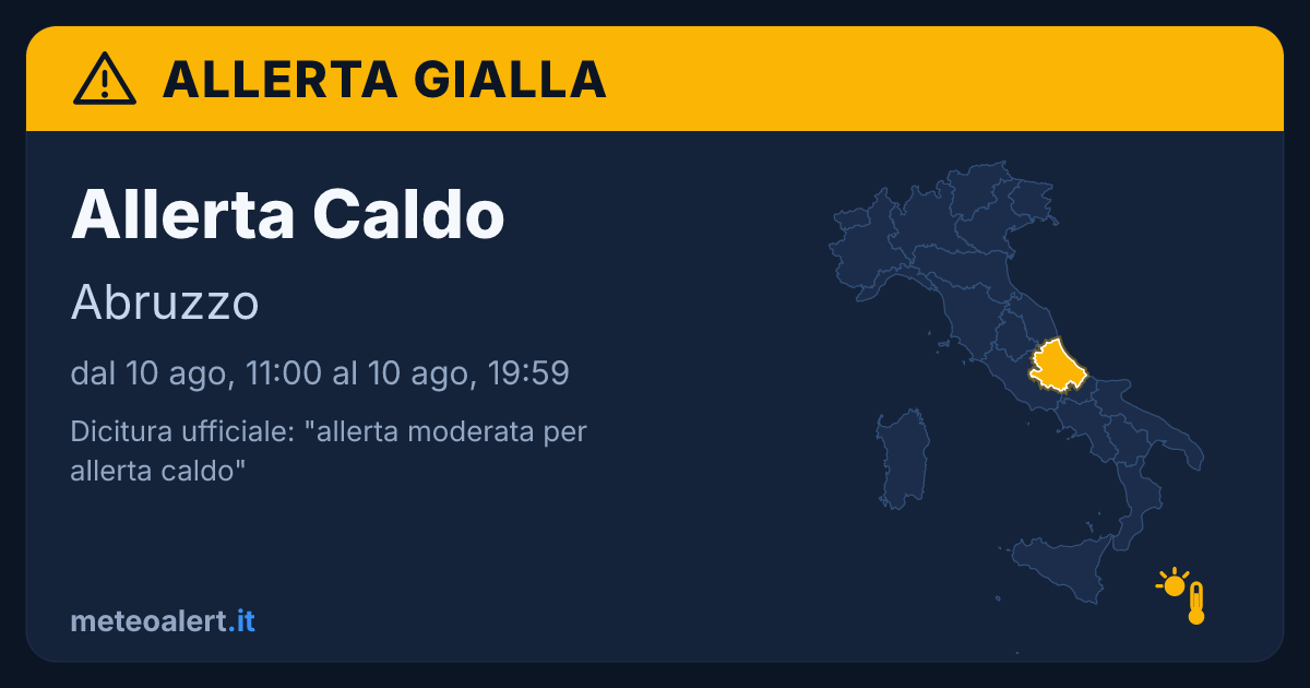 Allerta moderata per allerta caldo in Abruzzo: allerta gialla oggi