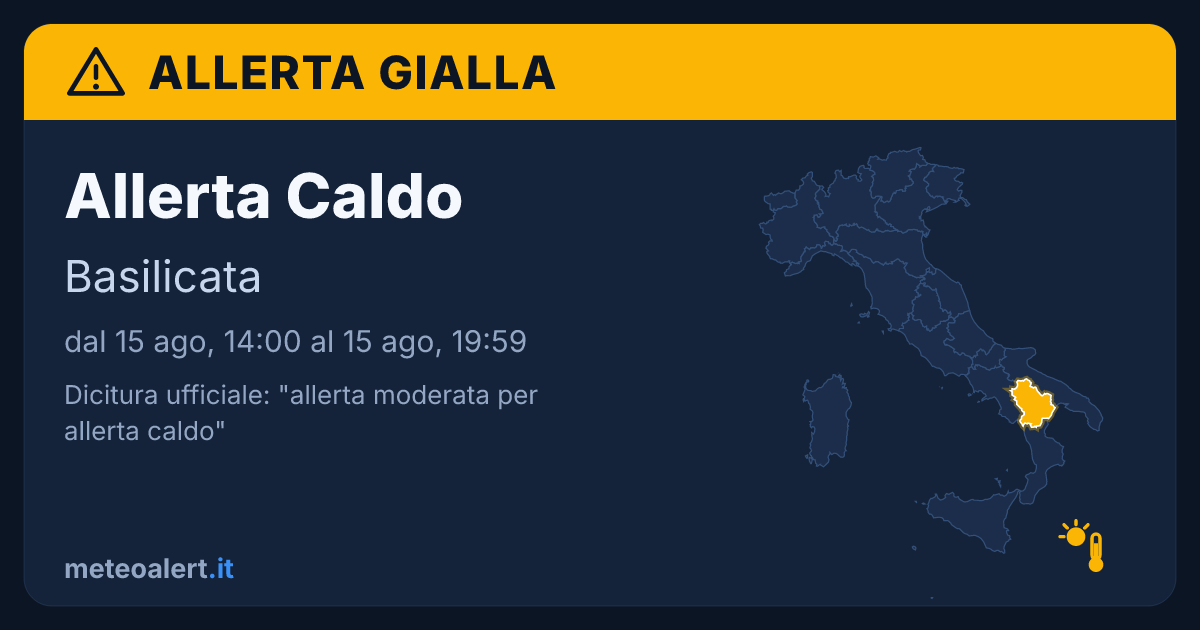 Allerta moderata per allerta caldo in Basilicata: allerta gialla oggi
