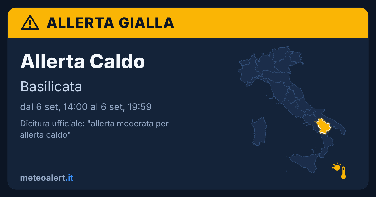 Allerta moderata per allerta caldo in Basilicata: allerta gialla oggi