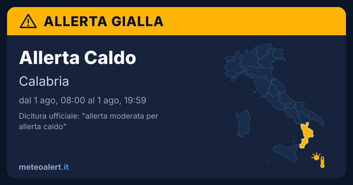 Allerta moderata per allerta caldo in Calabria: allerta gialla oggi