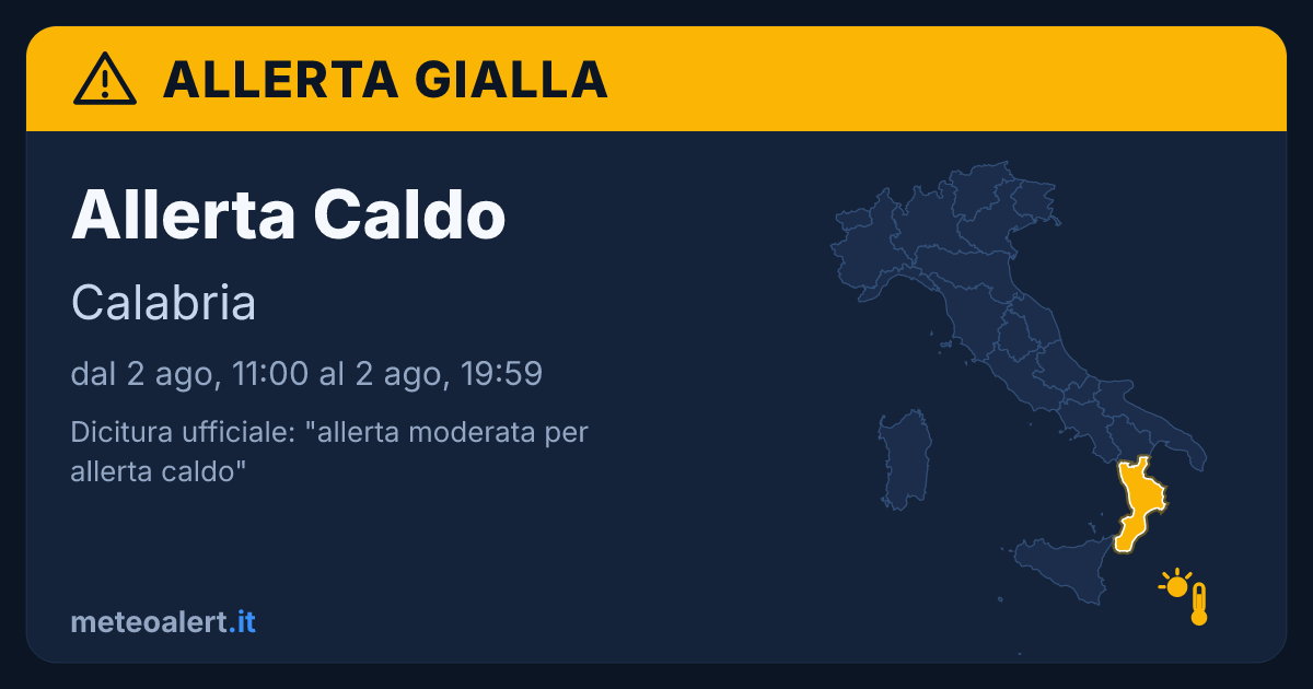 Allerta moderata per allerta caldo in Calabria: allerta gialla oggi
