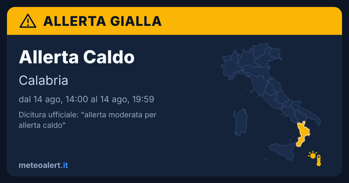 Allerta moderata per allerta caldo in Calabria: allerta gialla oggi
