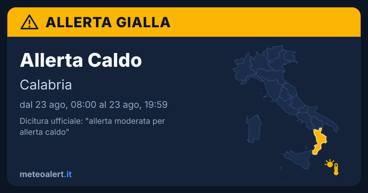 Allerta moderata per allerta caldo in Calabria: allerta gialla oggi
