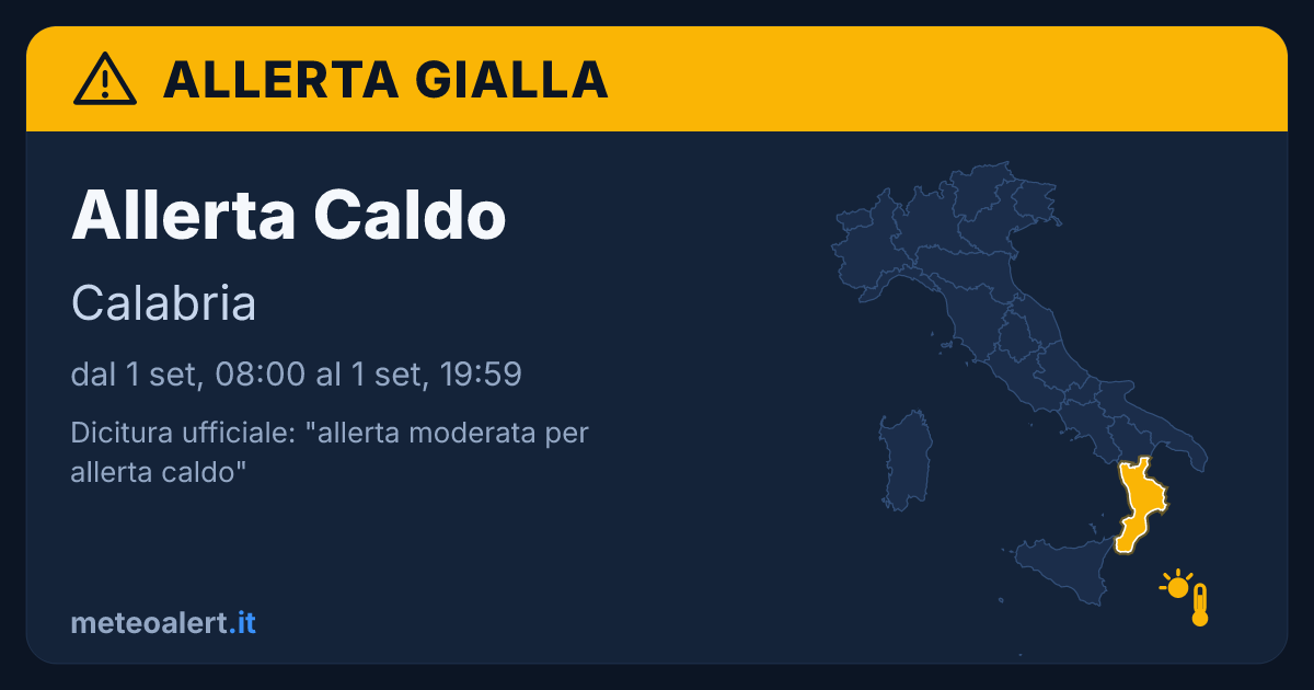 Allerta moderata per allerta caldo in Calabria: allerta gialla oggi