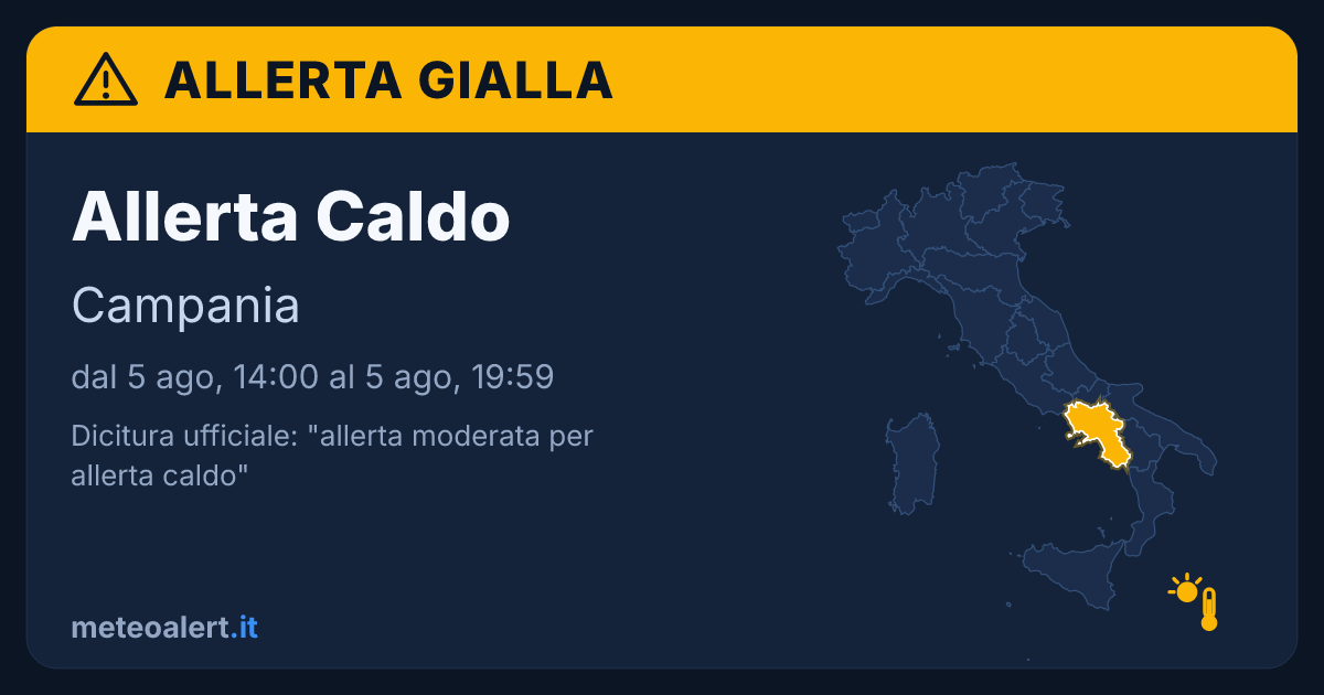 Allerta moderata per allerta caldo in Campania: allerta gialla oggi