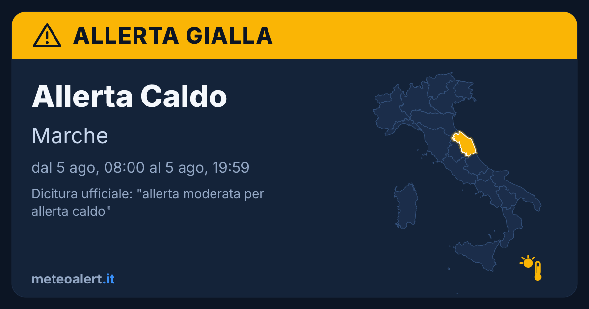 Allerta moderata per allerta caldo in Marche: allerta gialla oggi