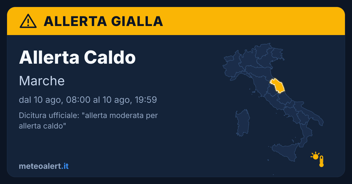 Allerta moderata per allerta caldo in Marche: allerta gialla oggi