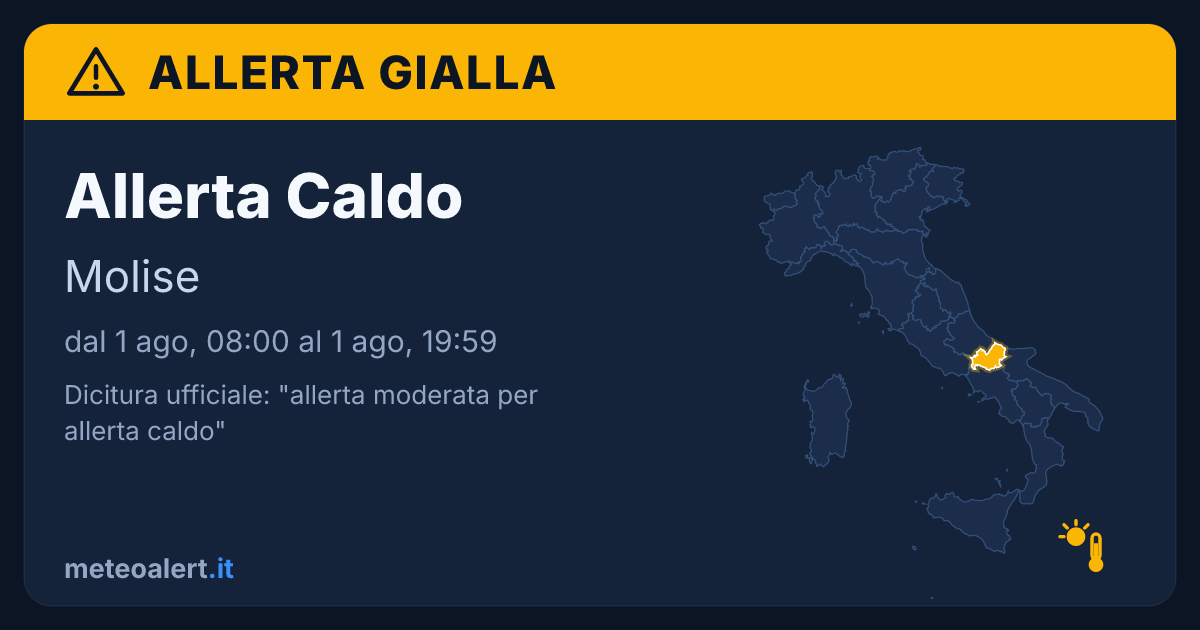 Allerta moderata per allerta caldo in Molise: allerta gialla oggi