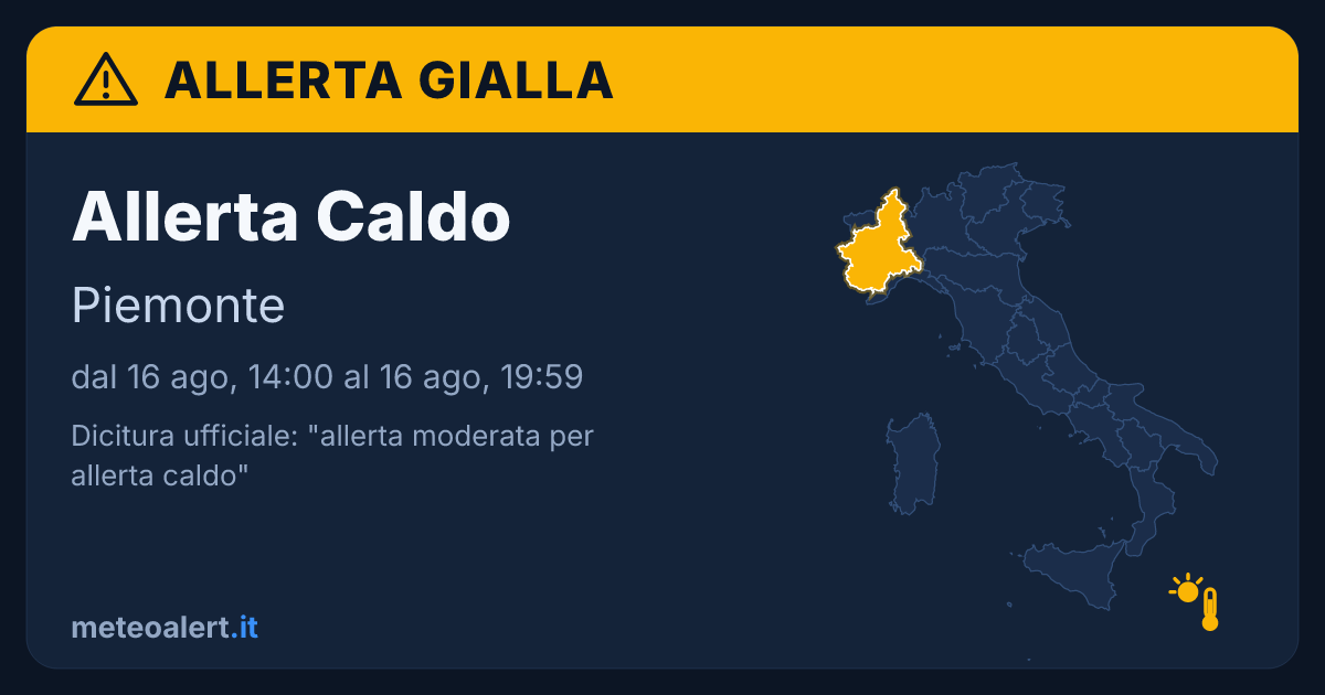 Allerta moderata per allerta caldo in Piemonte: allerta gialla oggi