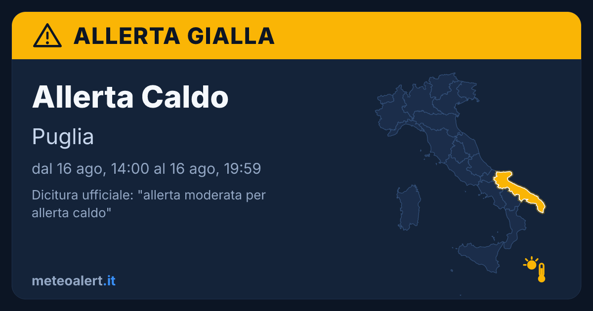 Allerta moderata per allerta caldo in Puglia: allerta gialla oggi