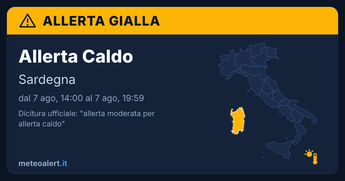 Allerta moderata per allerta caldo in Sardegna: allerta gialla oggi