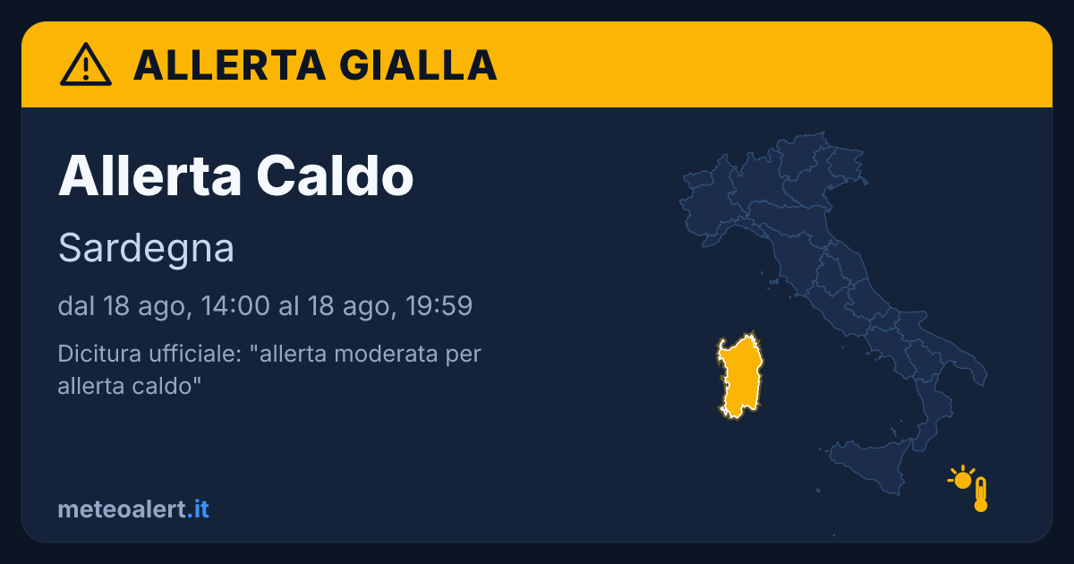 Allerta moderata per allerta caldo in Sardegna: allerta gialla oggi