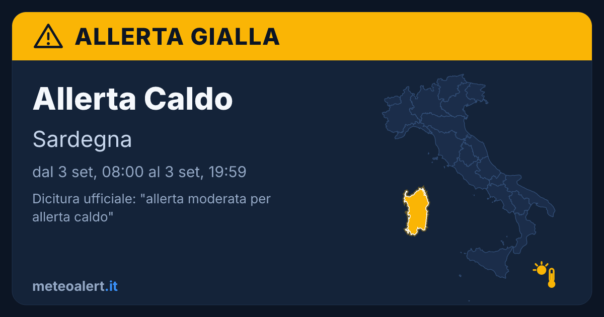 Allerta moderata per allerta caldo in Sardegna: allerta gialla oggi