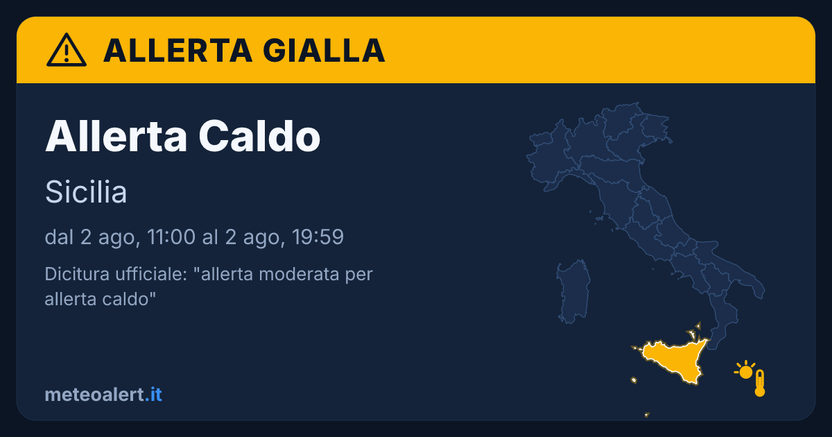 Allerta moderata per allerta caldo in Sicilia: allerta gialla oggi