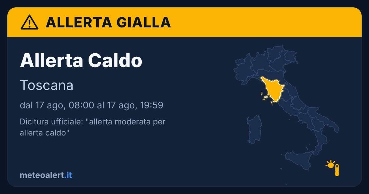 Allerta moderata per allerta caldo in Toscana: allerta gialla oggi