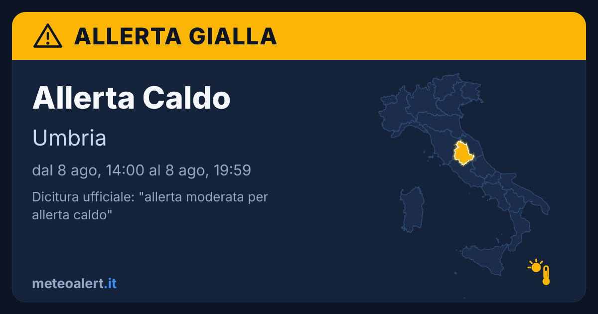Allerta moderata per allerta caldo in Umbria: allerta gialla oggi