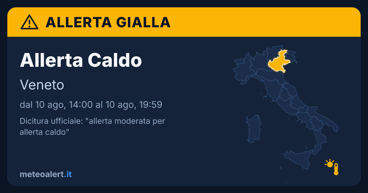 Allerta moderata per allerta caldo in Veneto: allerta gialla oggi