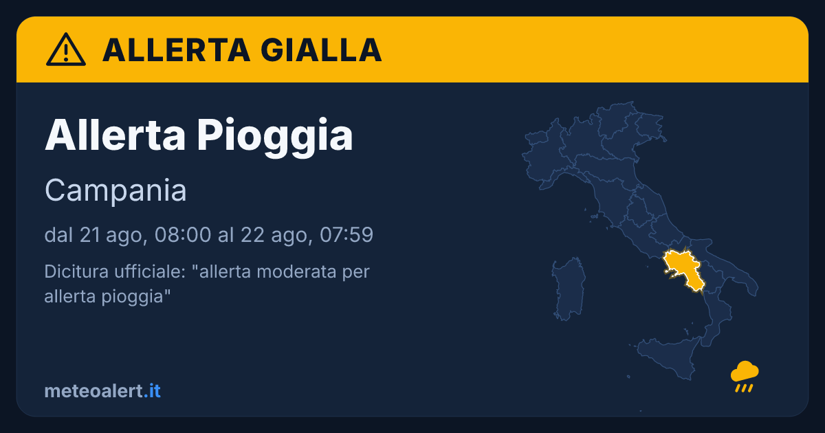 Allerta moderata per allerta pioggia in Campania: allerta gialla oggi