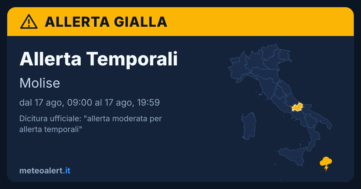 Allerta moderata per allerta temporali in Molise: allerta gialla oggi