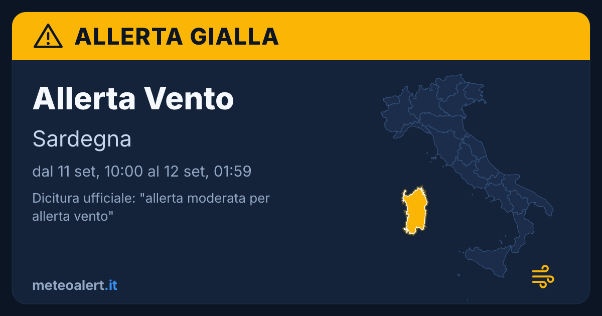 Allerta moderata per allerta vento in Sardegna: allerta gialla oggi