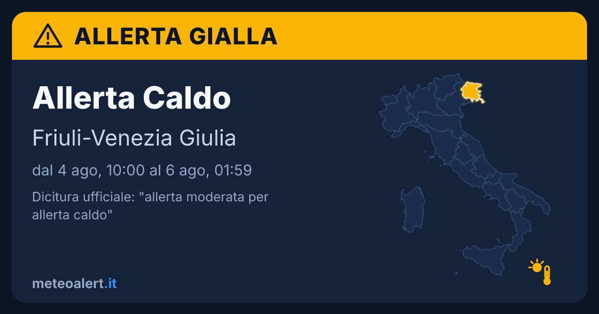 Allerta moderata per caldo in Friuli-Venezia Giulia: allerta gialla oggi