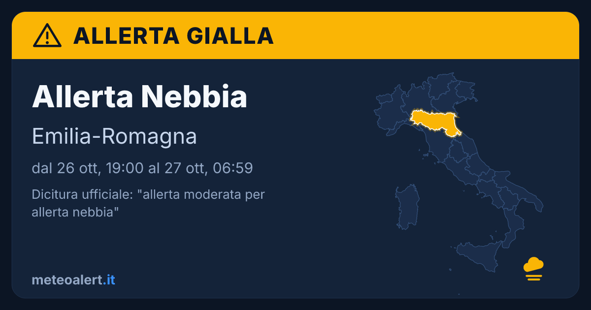 Allerta moderata per nebbia in Emilia-Romagna: allerta gialla oggi