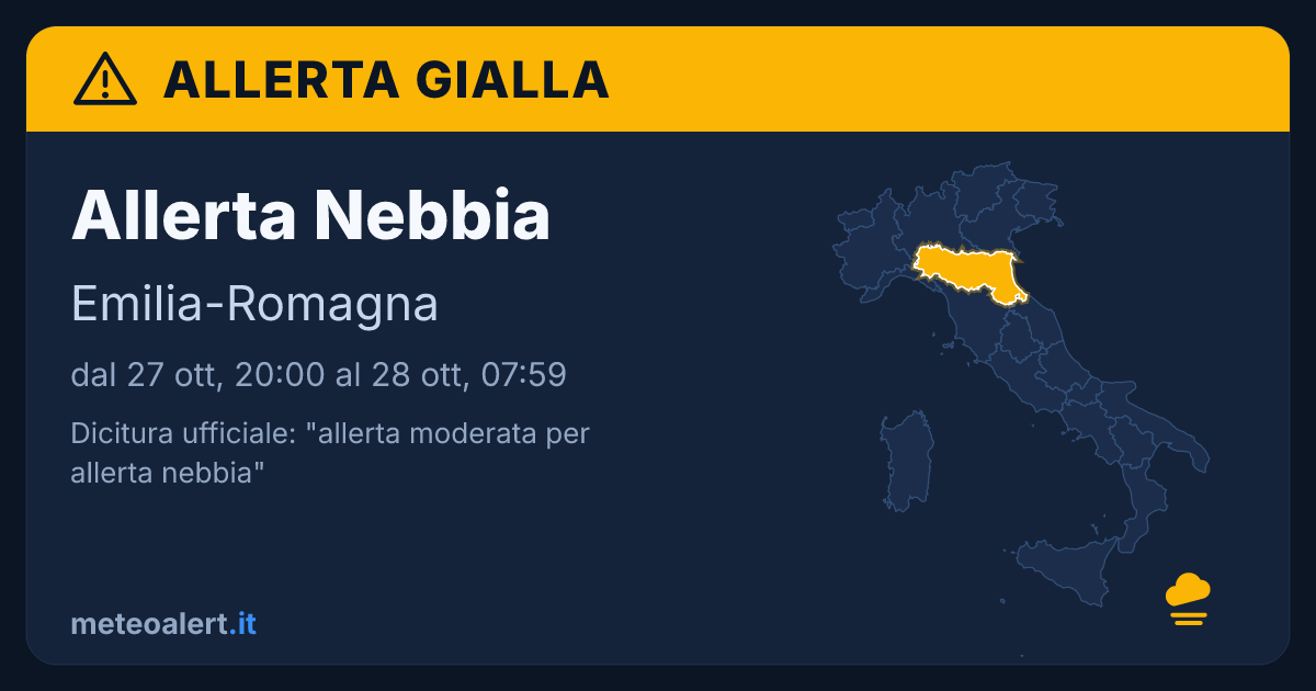 Allerta moderata per nebbia in Emilia-Romagna: allerta gialla oggi