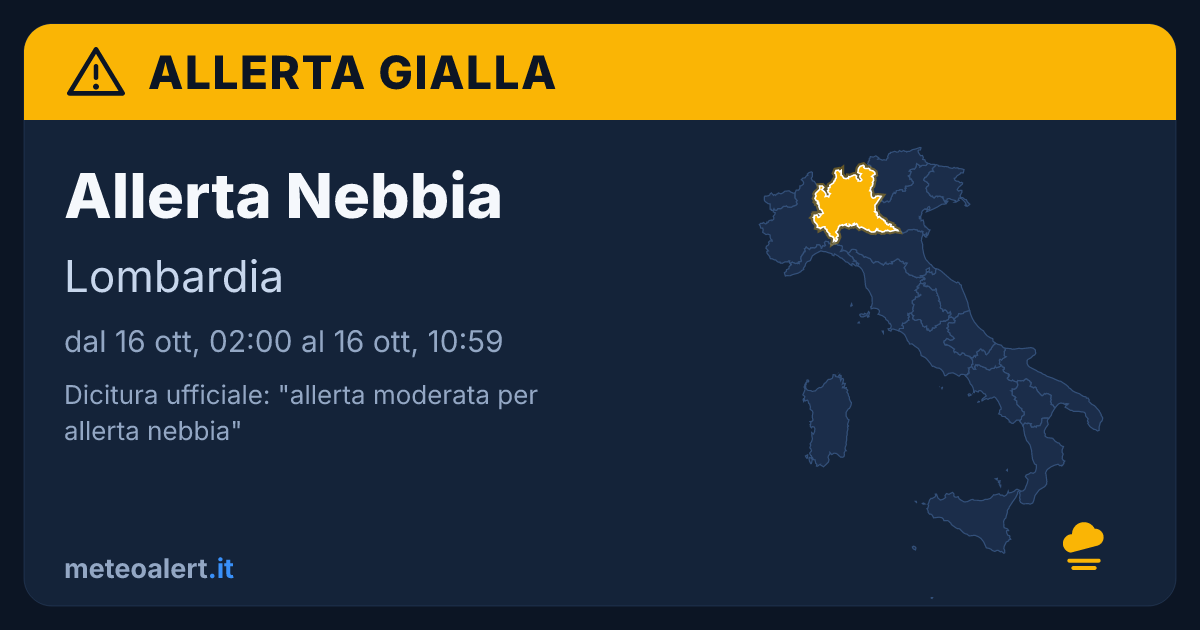 Allerta moderata per nebbia in Lombardia: allerta gialla oggi