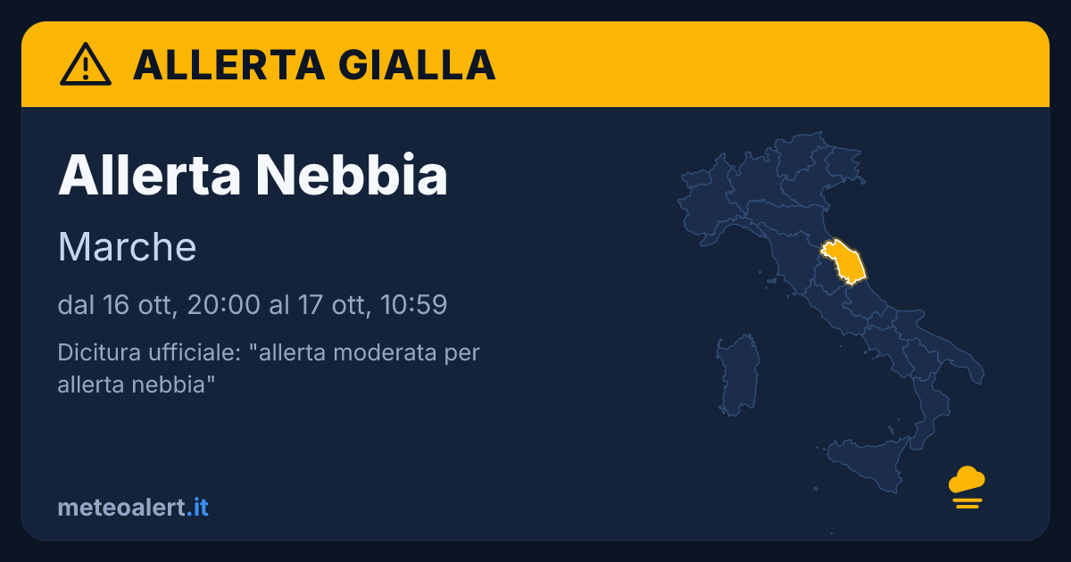 Allerta moderata per nebbia in Marche: allerta gialla oggi