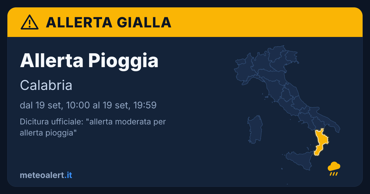 Allerta moderata per pioggia in Calabria: allerta gialla oggi