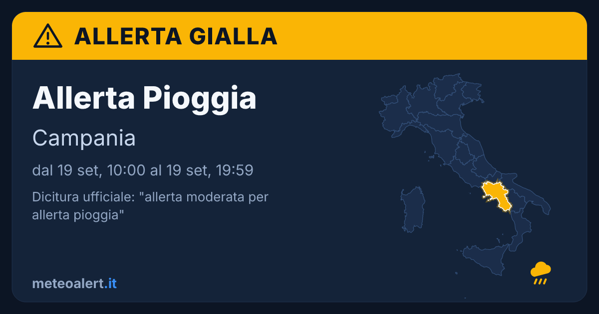 Allerta moderata per pioggia in Campania: allerta gialla oggi