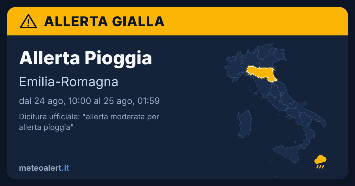 Allerta moderata per pioggia in Emilia-Romagna: allerta gialla oggi