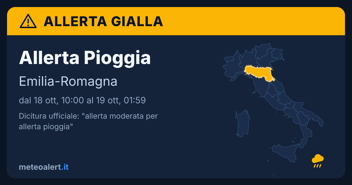 Allerta moderata per pioggia in Emilia-Romagna: allerta gialla oggi