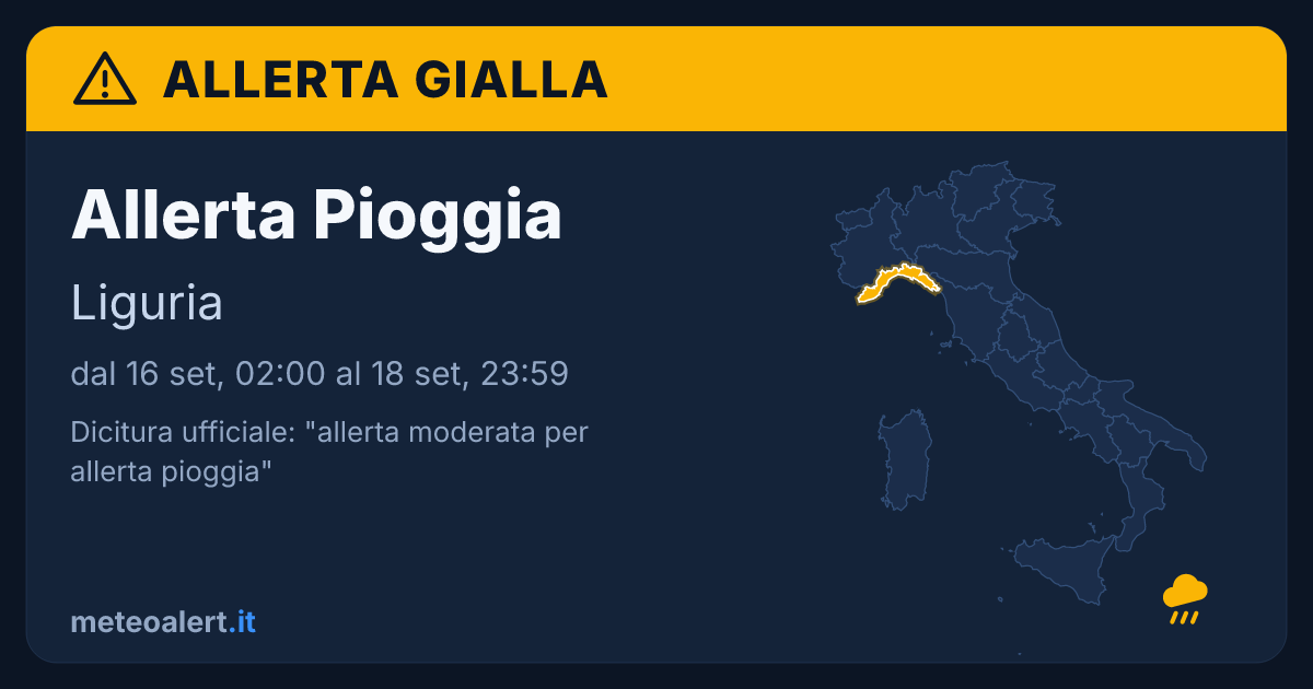 Allerta moderata per pioggia in Liguria: allerta gialla oggi