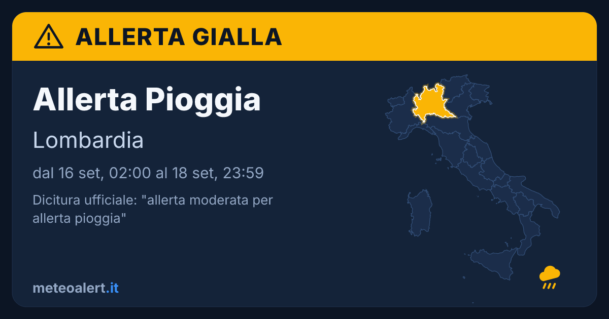 Allerta moderata per pioggia in Lombardia: allerta gialla oggi