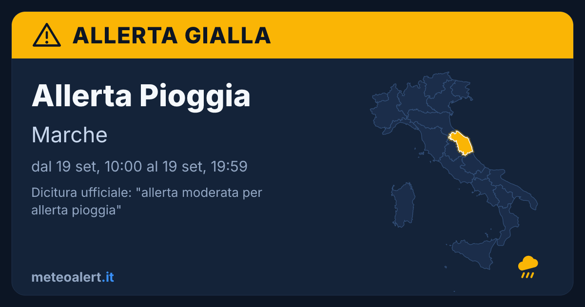 Allerta moderata per pioggia in Marche: allerta gialla oggi