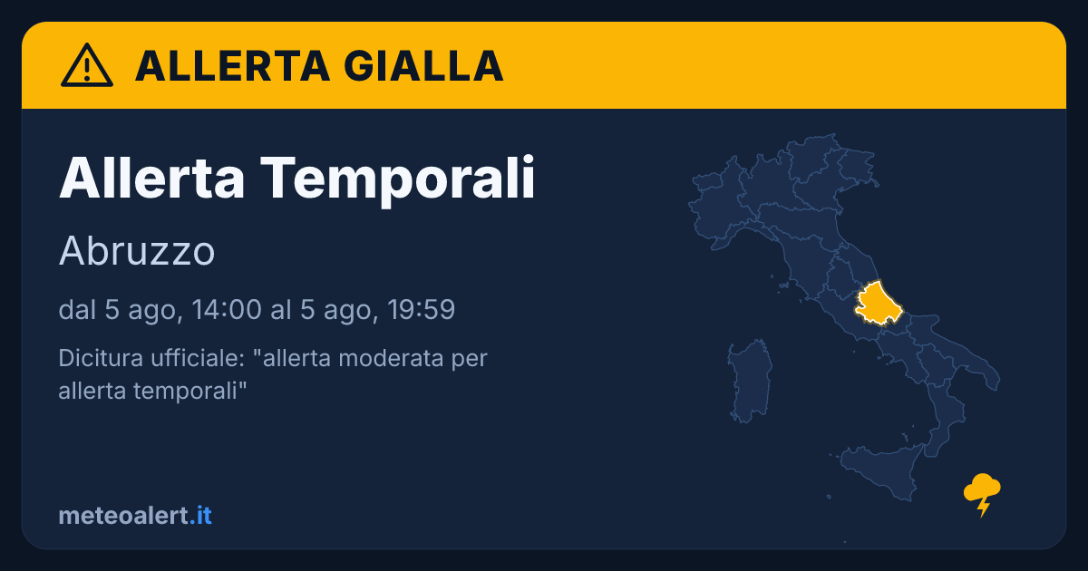 Allerta moderata per temporali in Abruzzo: allerta gialla oggi