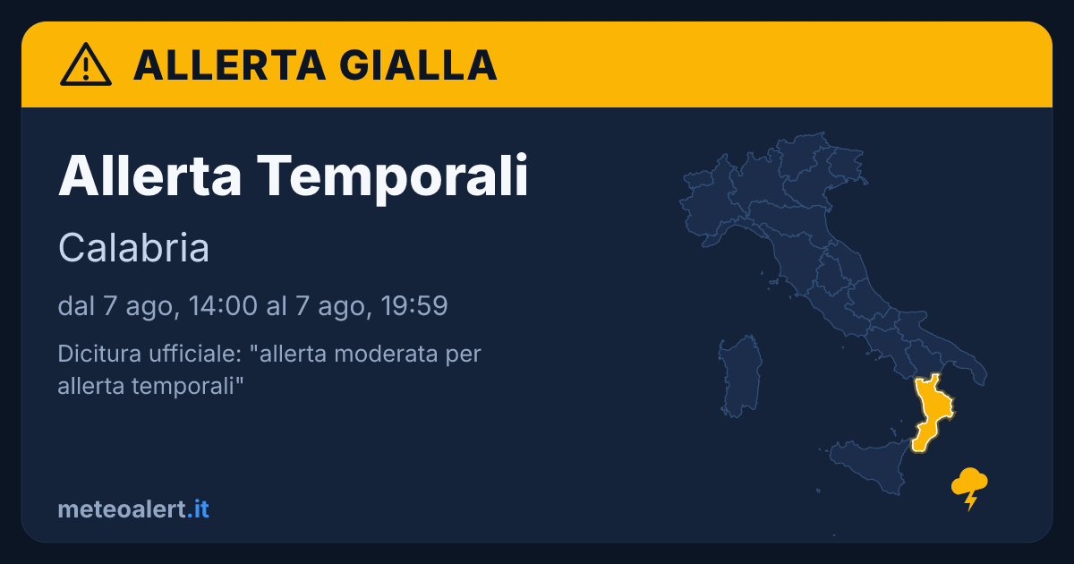 Allerta moderata per temporali in Calabria: allerta gialla oggi