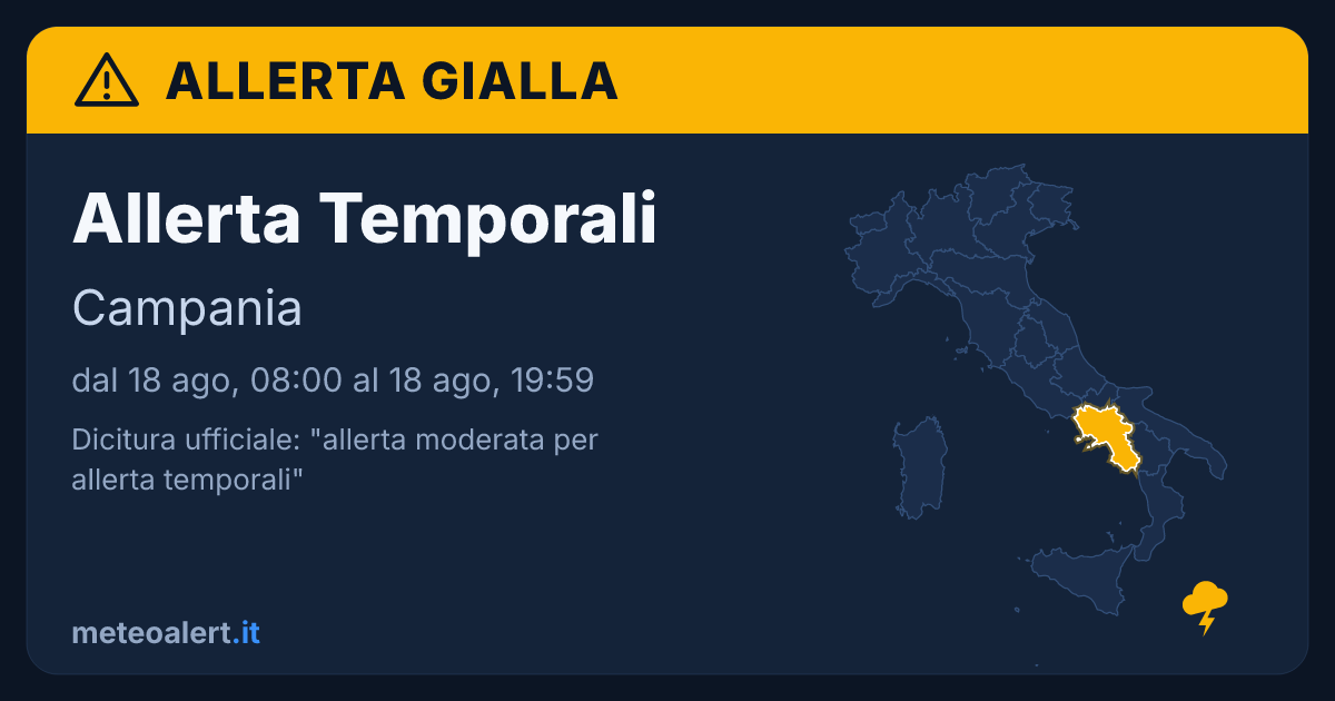 Allerta moderata per temporali in Campania: allerta gialla oggi