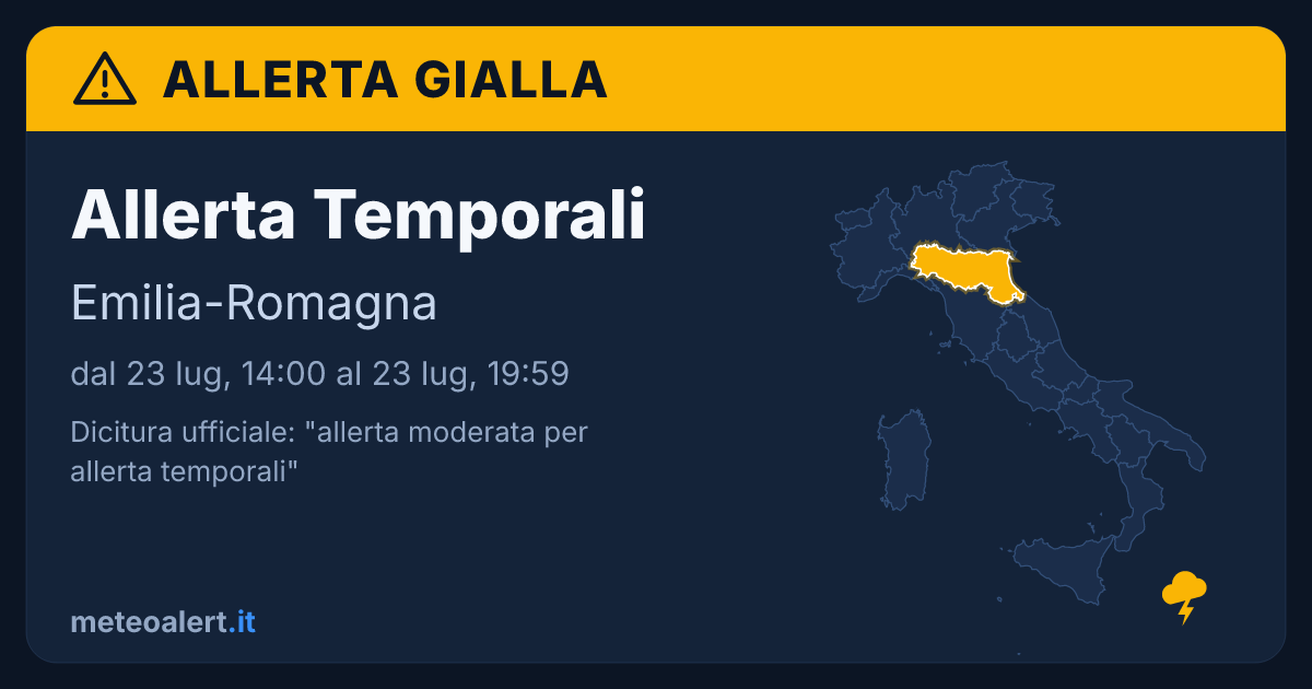 Allerta moderata per temporali in Emilia-Romagna: allerta gialla oggi