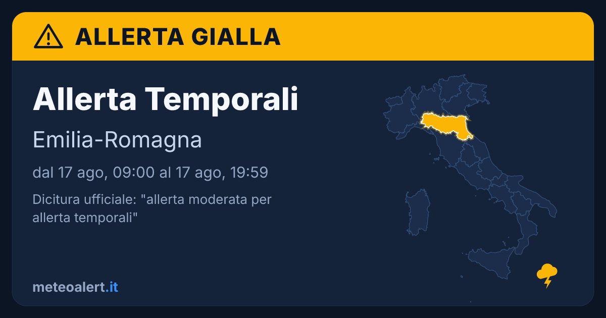 Allerta moderata per temporali in Emilia-Romagna: allerta gialla oggi