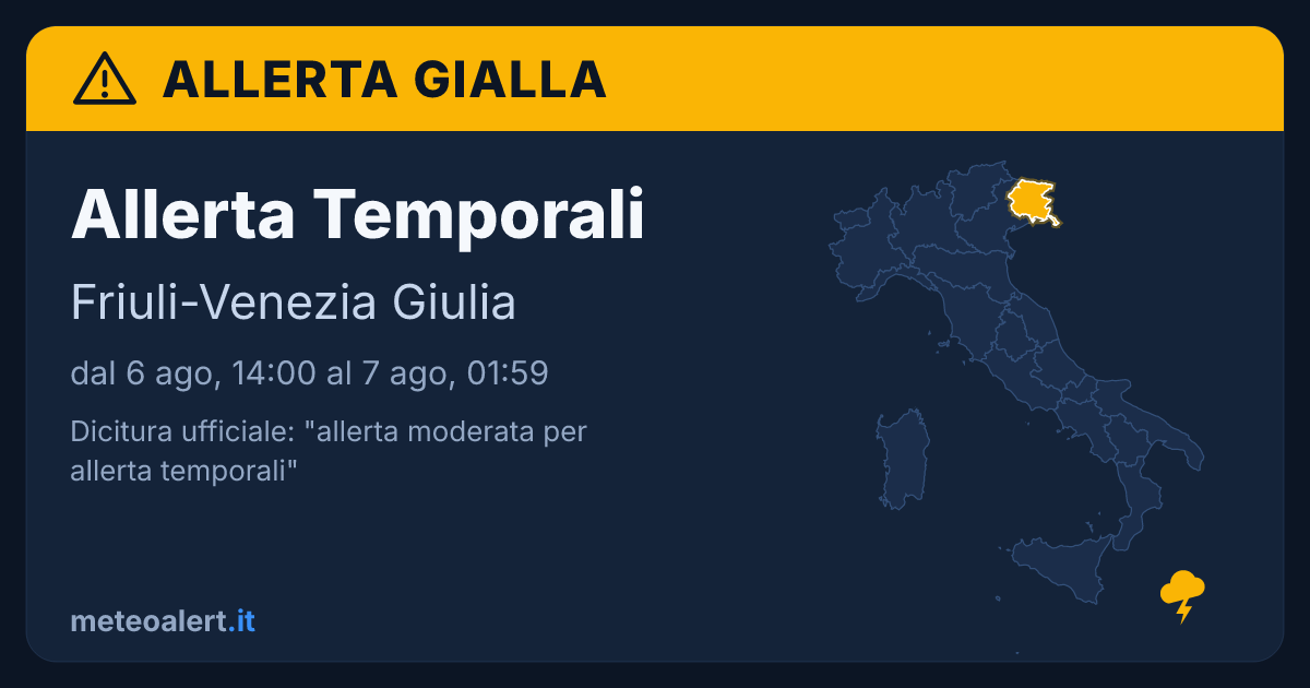 Allerta moderata per temporali in Friuli-Venezia Giulia: allerta gialla oggi
