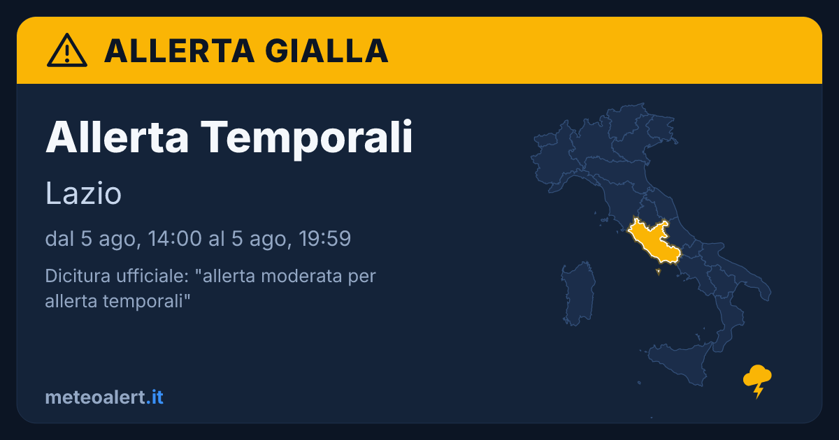 Allerta moderata per temporali in Lazio: allerta gialla oggi