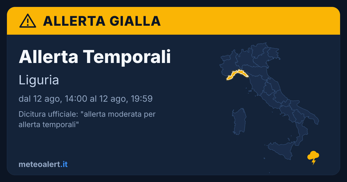 Allerta moderata per temporali in Liguria: allerta gialla oggi