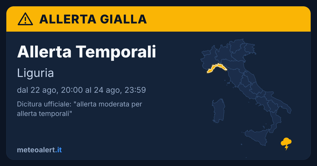 Allerta moderata per temporali in Liguria: allerta gialla oggi
