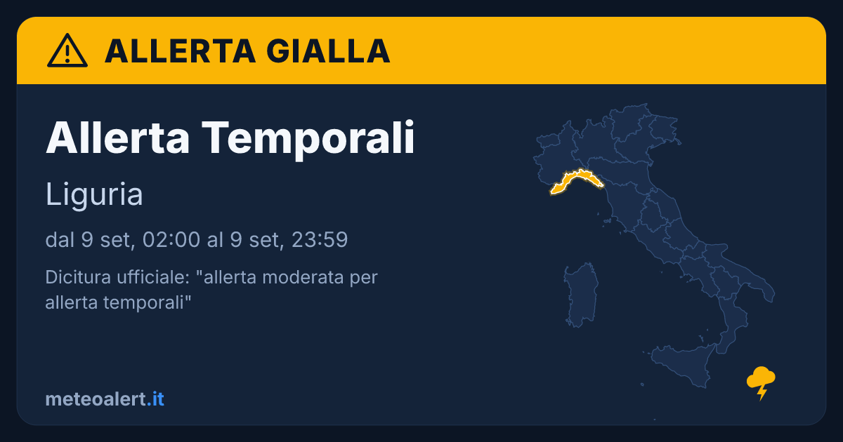 Allerta moderata per temporali in Liguria: allerta gialla oggi