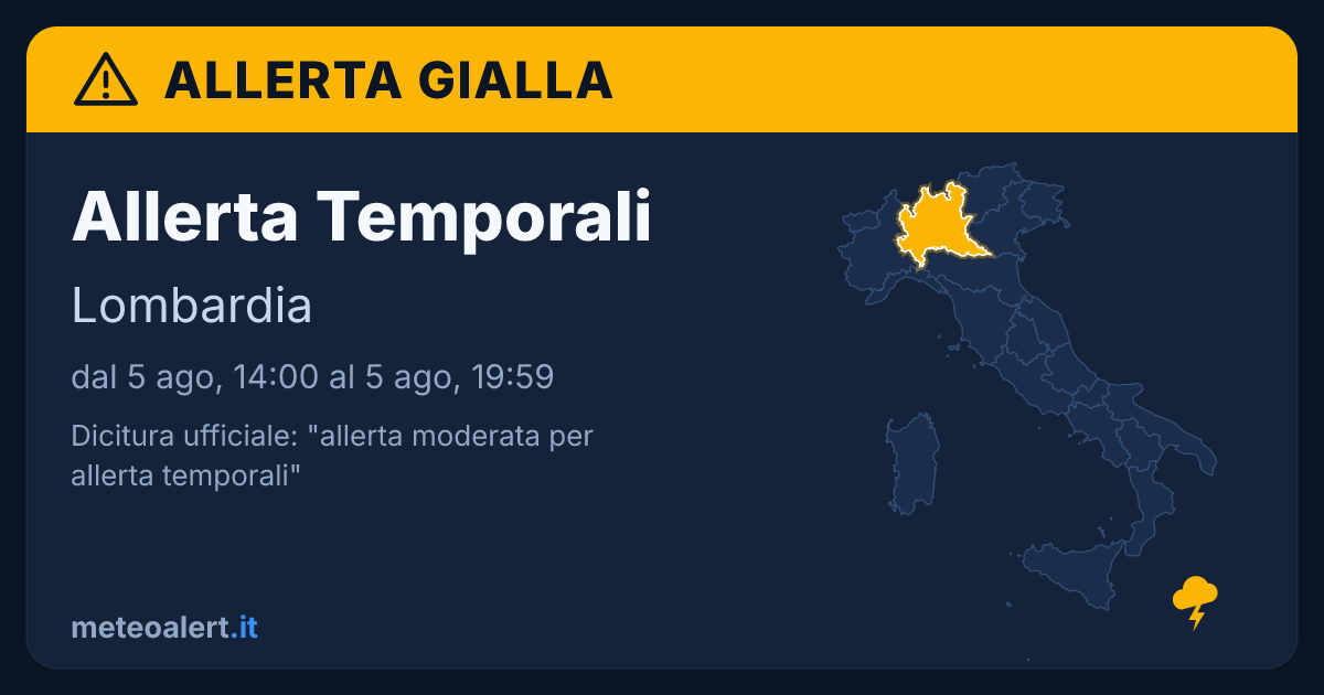 Allerta moderata per temporali in Lombardia: allerta gialla oggi