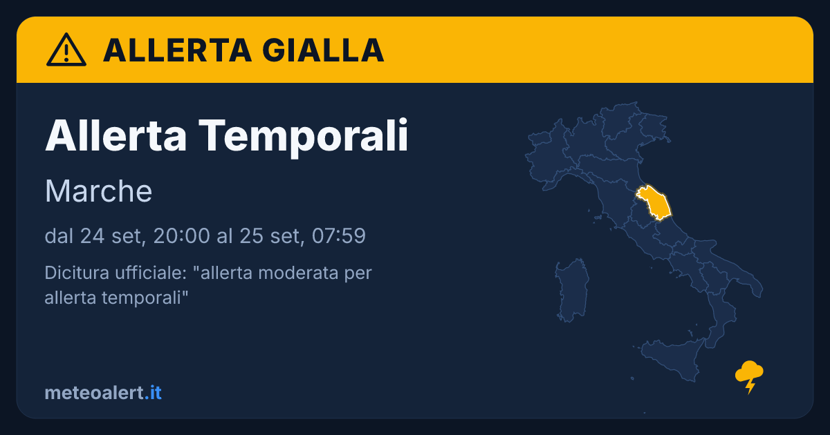 Allerta moderata per temporali in Marche: allerta gialla oggi