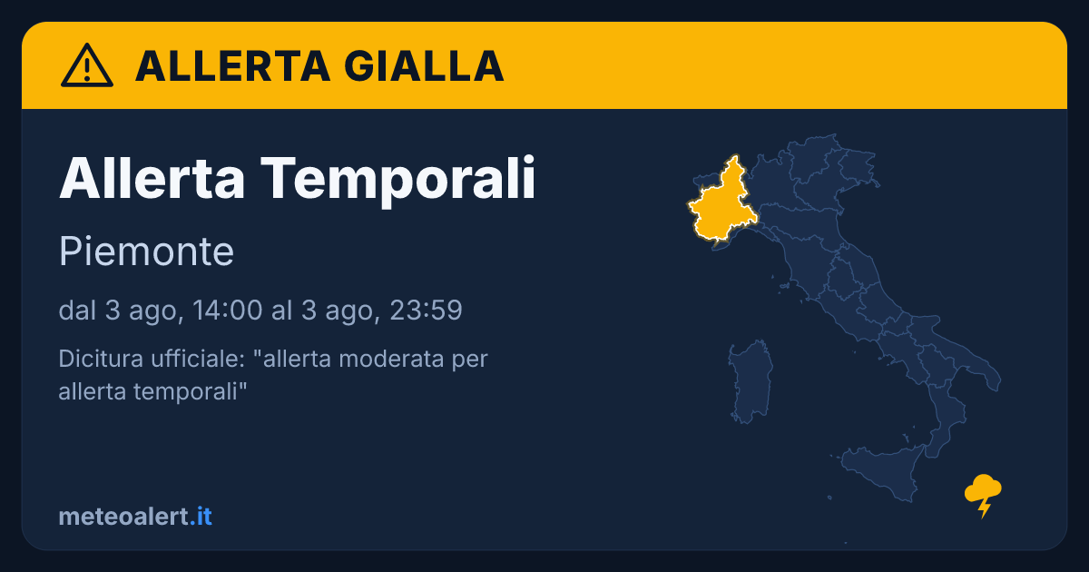 Allerta moderata per temporali in Piemonte: allerta gialla oggi